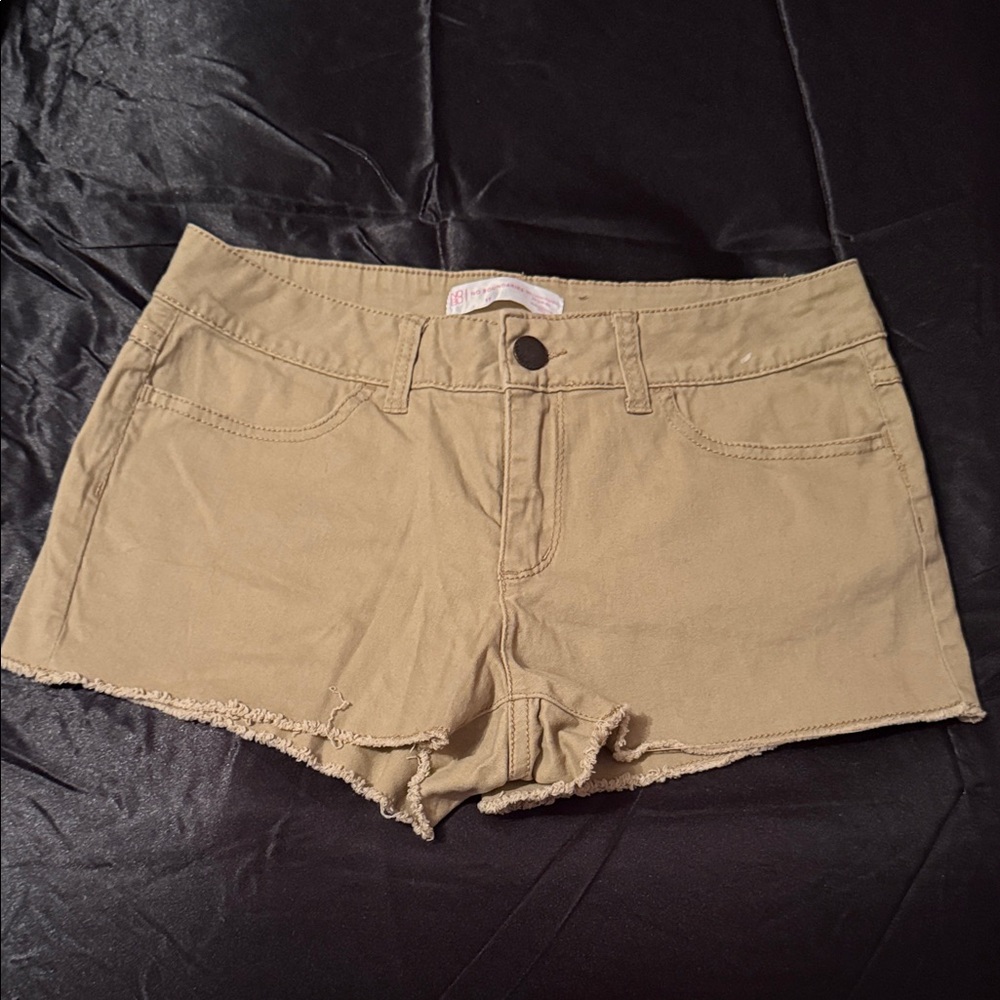 No Boundaries Tan Frayed Hem Denim-Style Shorts